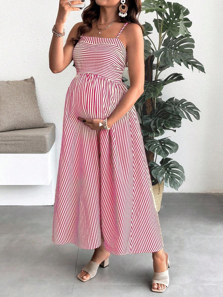 Maternity Summer Casual Striped A-Line Sleeveless Dress