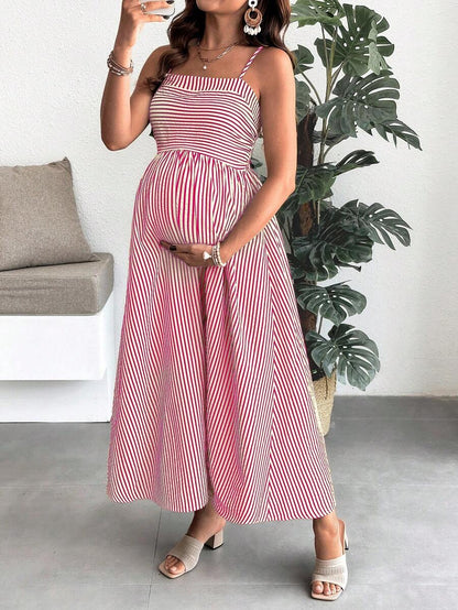 Maternity Summer Casual Striped A-Line Sleeveless Dress