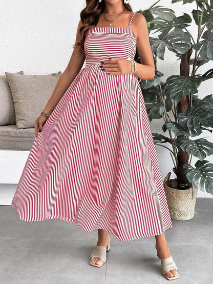 Maternity Summer Casual Striped A-Line Sleeveless Dress
