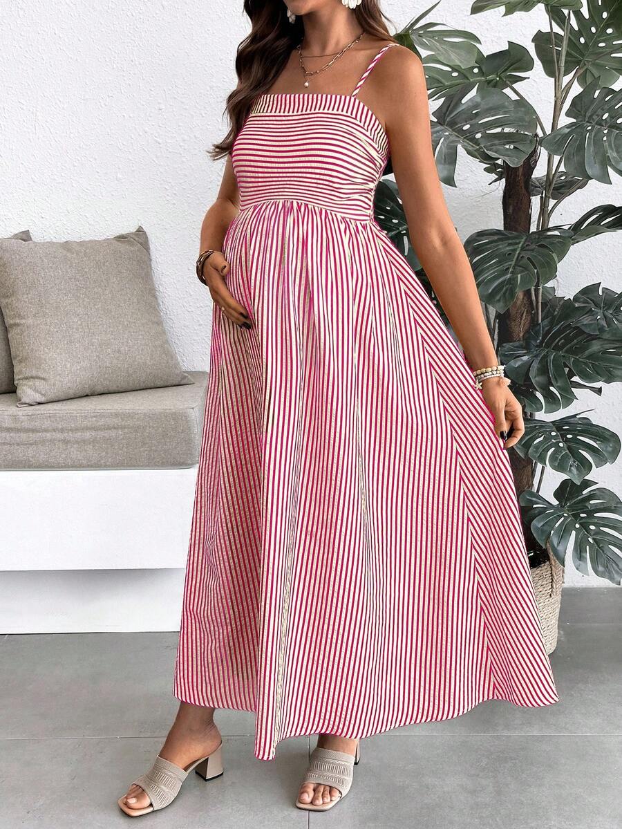 Maternity Summer Casual Striped A-Line Sleeveless Dress