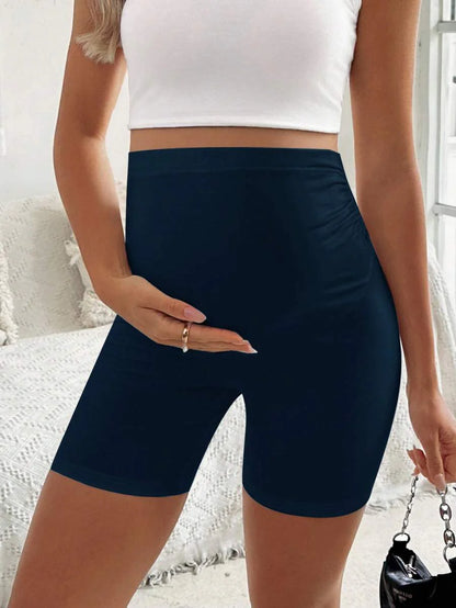 Maternity Solid Color Ruched Shorts - Tight Fitting Spring & Summer Fashion