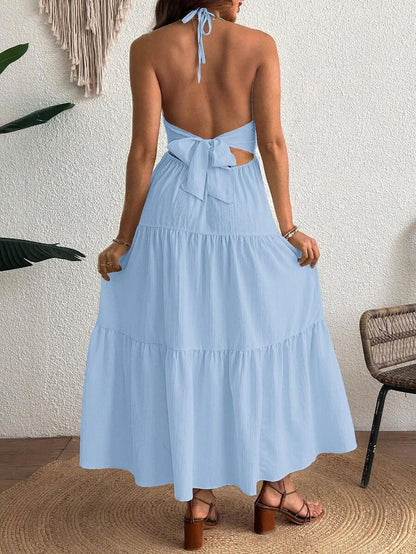 Cherish Maternity Solid Color Backless Maxi Maternity Dress Elegant Sleeveless V Neck Slim Fit Flowy Summer Gown Black