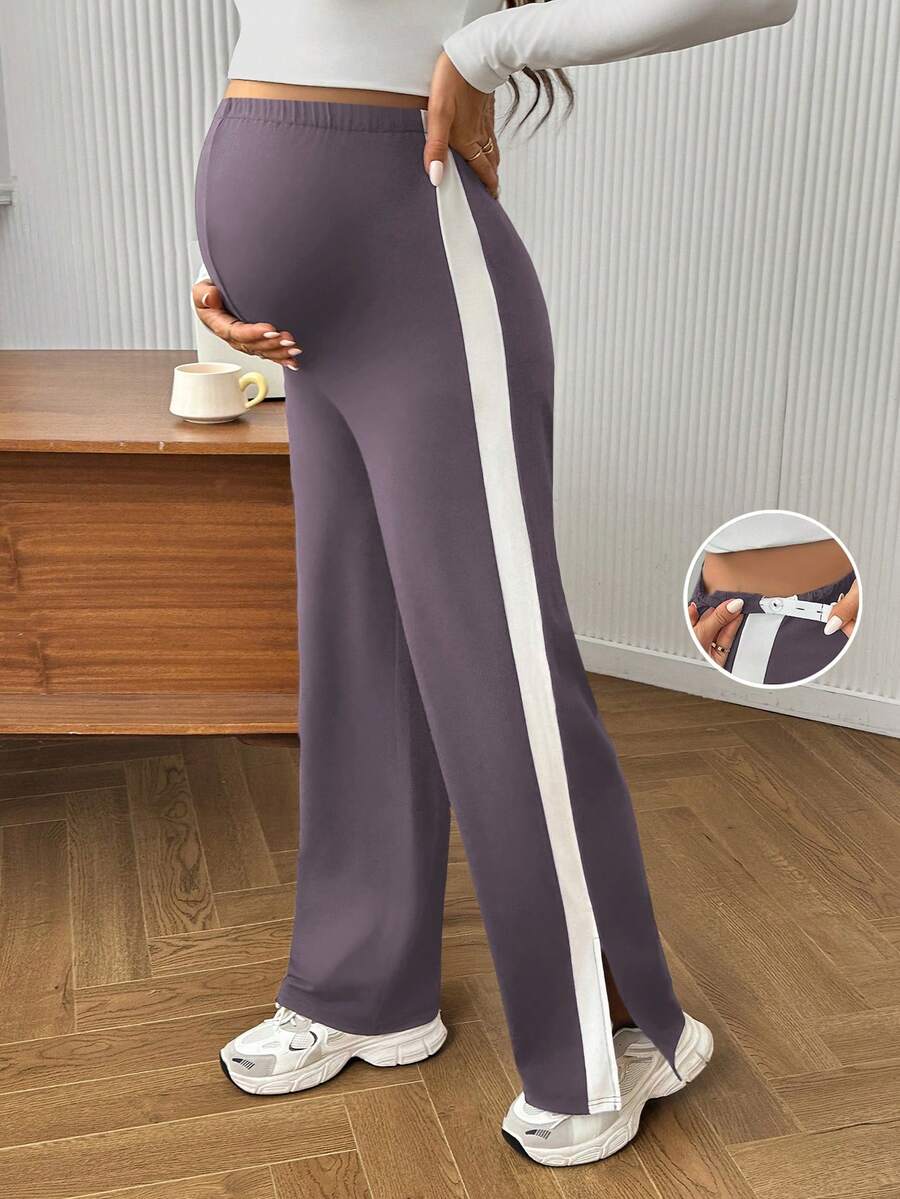 Maternity Colorblock Ultra High Waist Elastic Leggings - Comfortable Casual Pregnancy Pants