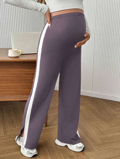 Maternity Colorblock Ultra High Waist Elastic Leggings - Comfortable Casual Pregnancy Pants