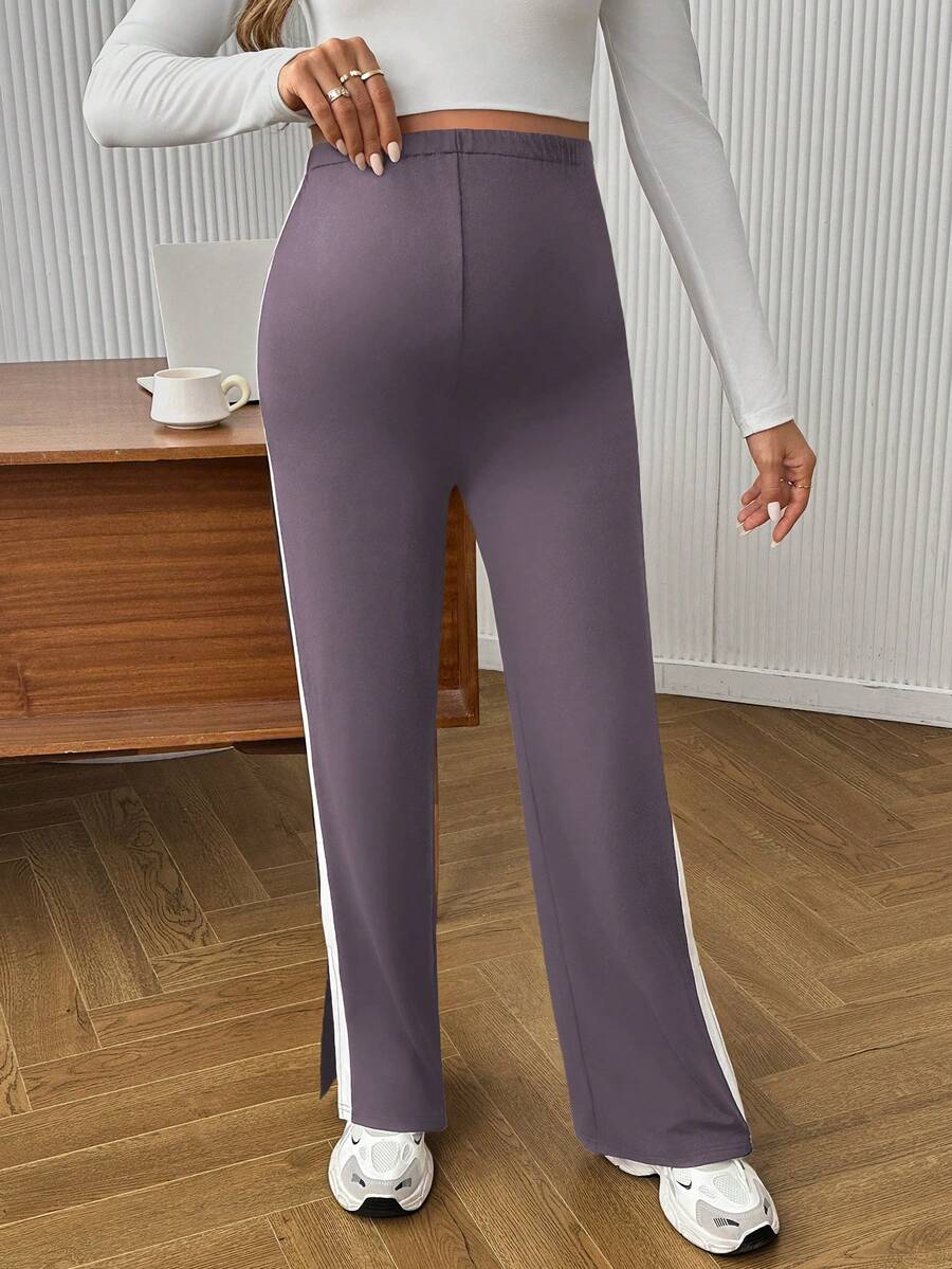Maternity Colorblock Ultra High Waist Elastic Leggings - Comfortable Casual Pregnancy Pants