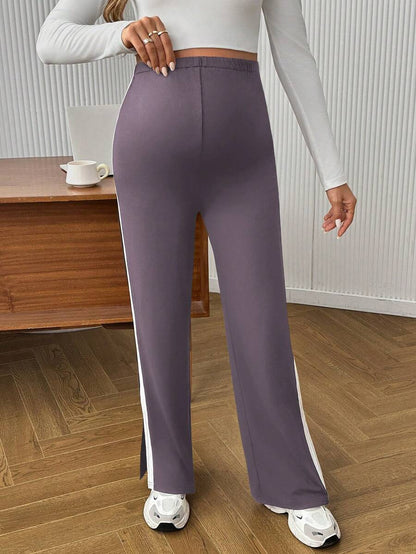 Maternity Colorblock Ultra High Waist Elastic Leggings - Comfortable Casual Pregnancy Pants