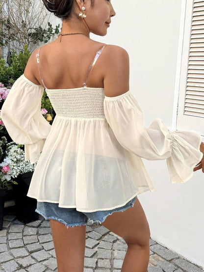 Apricot Maternity Top Off the Shoulder Summer Vacation Shirt with Flare Sleeves and Drawstring Breathable One Shoulder Going Out Tops