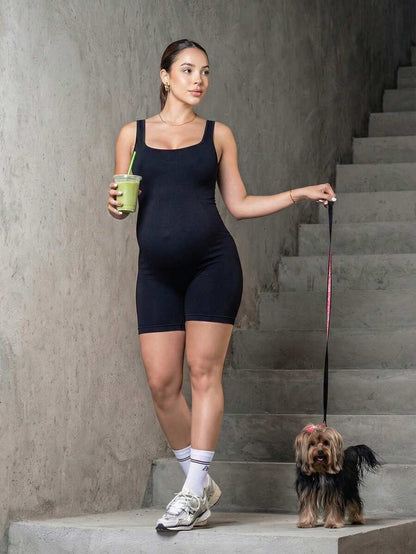 Super High Rise Maternity Sports Jumpsuit - High Stretch Belly Support
