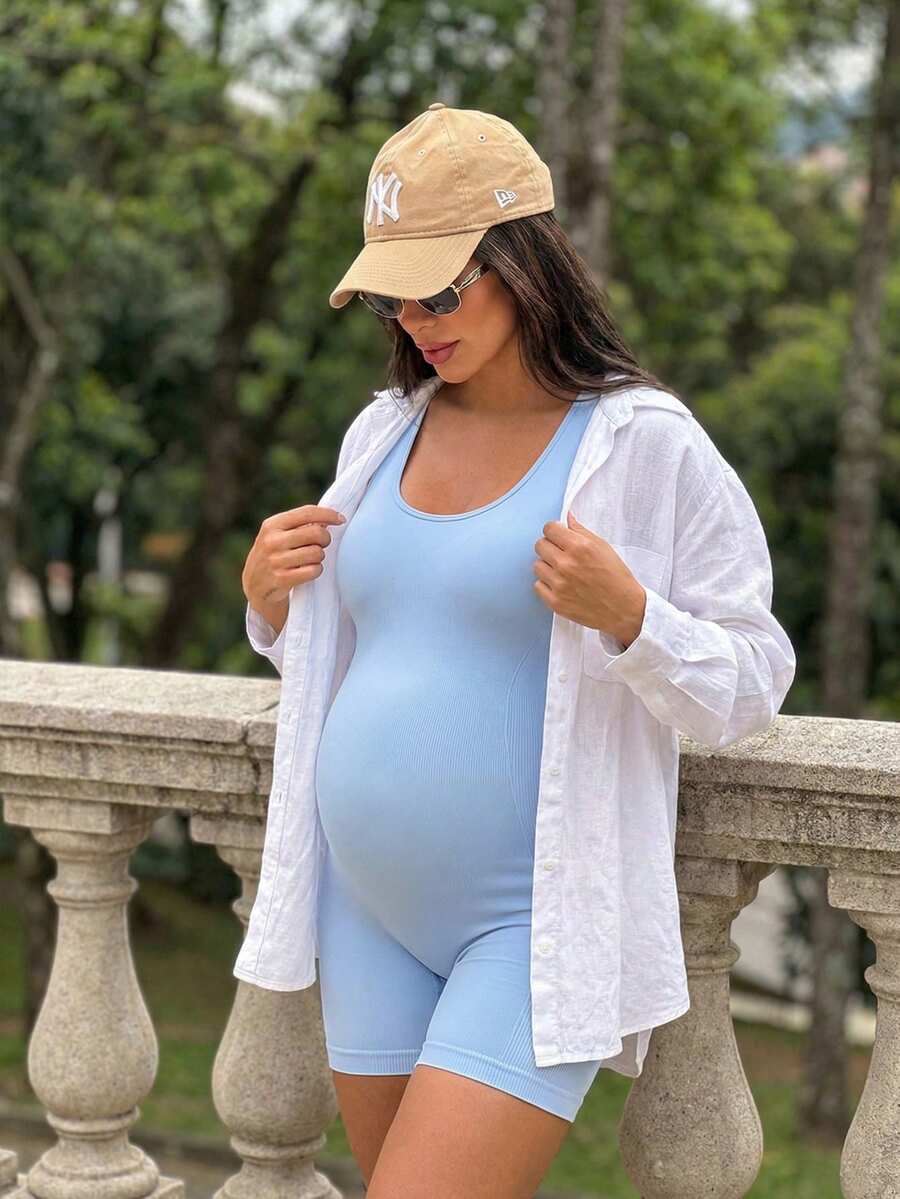 Maternity Casual Solid Color Sleeveless Backless Romper For Summer,Word Cup