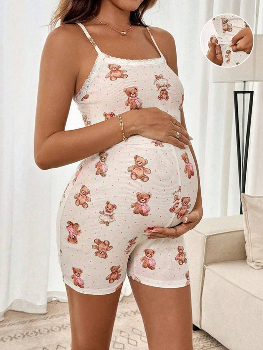 2-Piece Maternity Pajama Set – Bear Print Camisole & Shorts