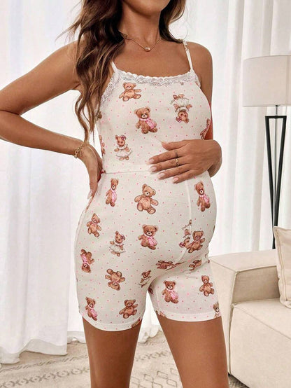 2-Piece Maternity Pajama Set – Bear Print Camisole & Shorts