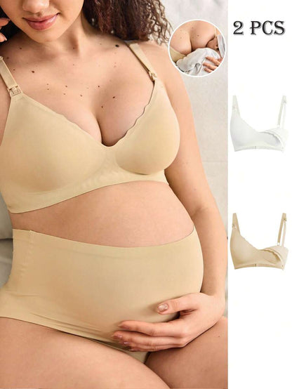 Maternity Nursing Bra 2 Pack - Seamless Solid Color Wireless Breastfeeding, Pregnancy Postpartum