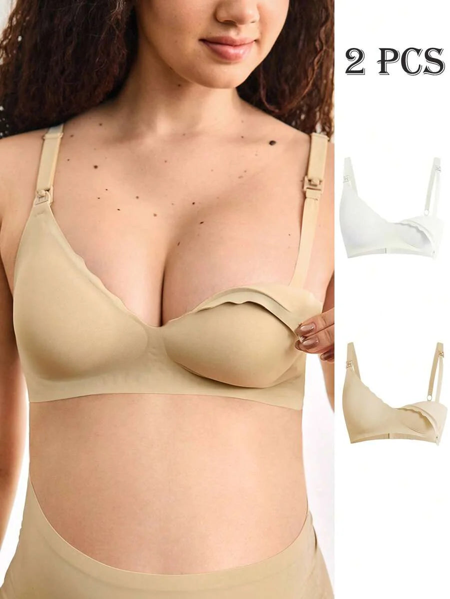 Maternity Nursing Bra 2 Pack - Seamless Solid Color Wireless Breastfeeding, Pregnancy Postpartum