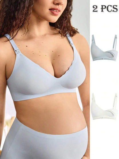 Maternity Nursing Bra 2 Pack - Seamless Solid Color Wireless Breastfeeding, Pregnancy Postpartum