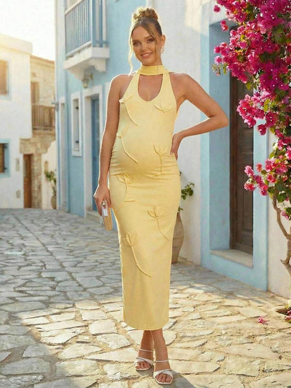 Maternity Fashion Backless Halter Dress For Baby Shower Party