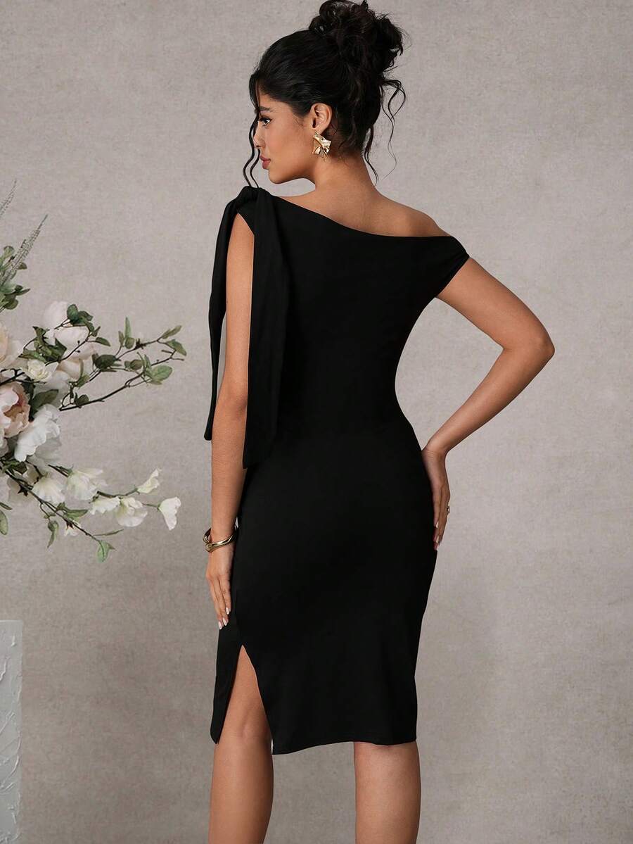 Maternity Elegant Cold Shoulder Ruffle Bodycon Dress Sexy Asymmetrical Knee Length Pencil Dress for Office