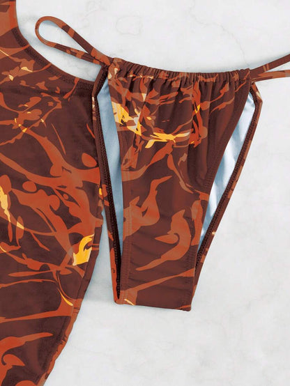 Women's 3-Piece Tie-Dye Bikini Set - Halter, Cover-Up Dress, Thongs, Green