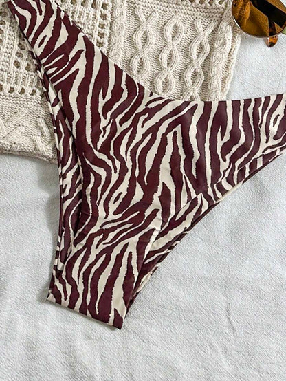Swim Vcay Swim Mod Summer 2pcs Halter Random Floral Print & High Cut Bottoms Bikini Set, Beach Vacation