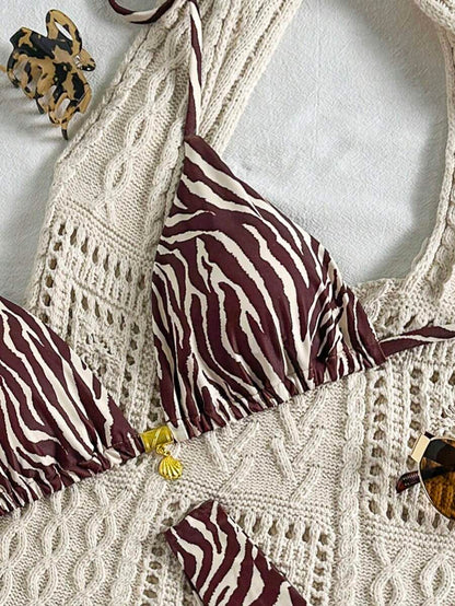 Swim Mod Summer 2 Pieces Outfits For Women - Spaghetti Strap Random Print Top And High Cut Swim Bottoms, Beach Holiday Bikini Set