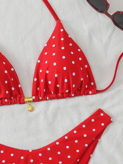 Swim Vcay Swim Mod Summer 2pcs Halter Random Floral Print & High Cut Bottoms Bikini Set, Beach Vacation