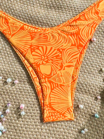 Swim Vcay Swim Mod Summer 2pcs Halter Random Floral Print & High Cut Bottoms Bikini Set, Beach Vacation