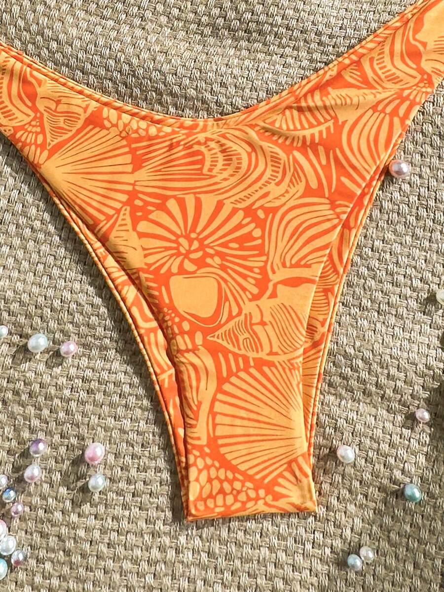 Swim Mod Summer 2 Pieces Outfits For Women - Spaghetti Strap Random Print Top And High Cut Swim Bottoms, Beach Holiday Bikini Set