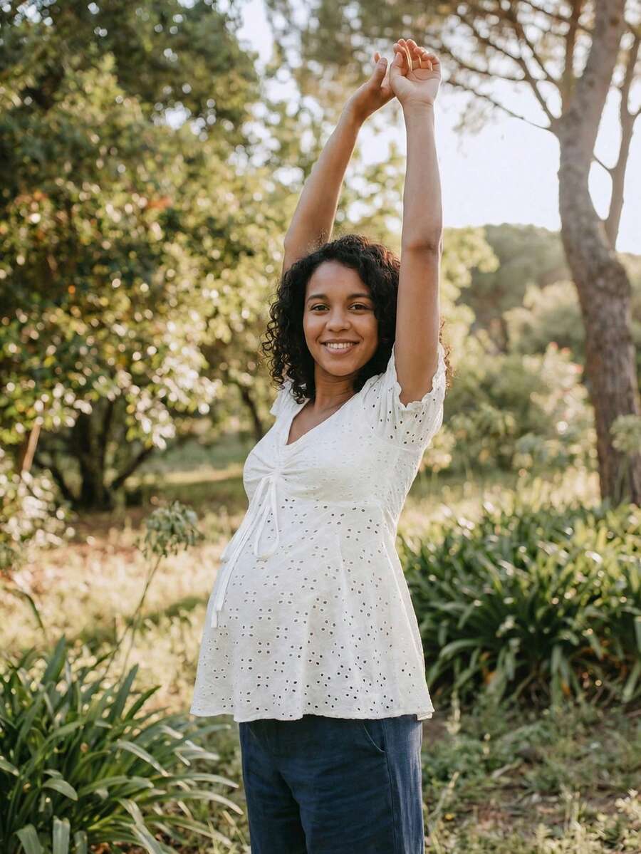 White Textured A-Line Maternity Top with Puff Sleeves - Sweetheart Neck Bow Front Holiday Shirt for Summer