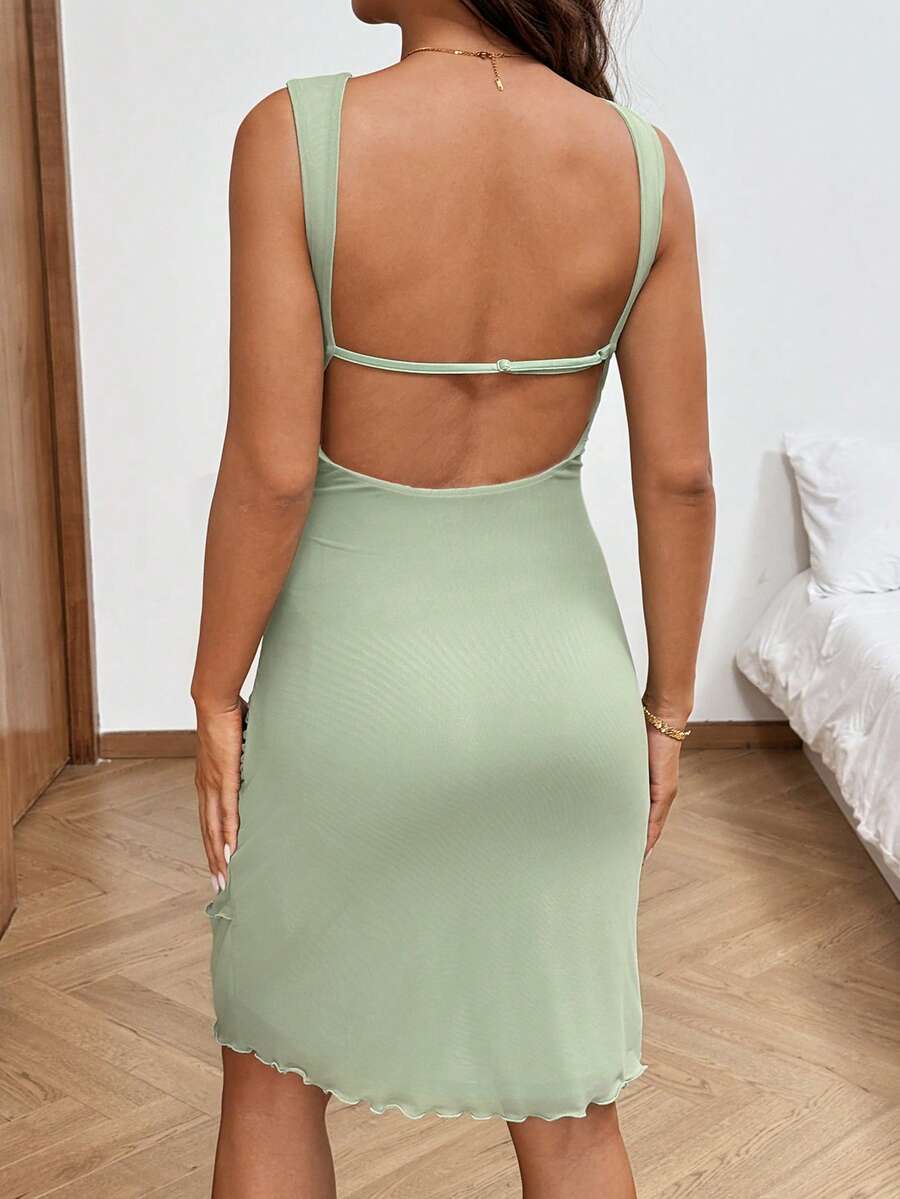 Green Sleeveless Ruched Maternity Tank Dress – Slim Fit Medium Stretch Knitted Bodycon Dress for Casual Summer Outings & Holidays