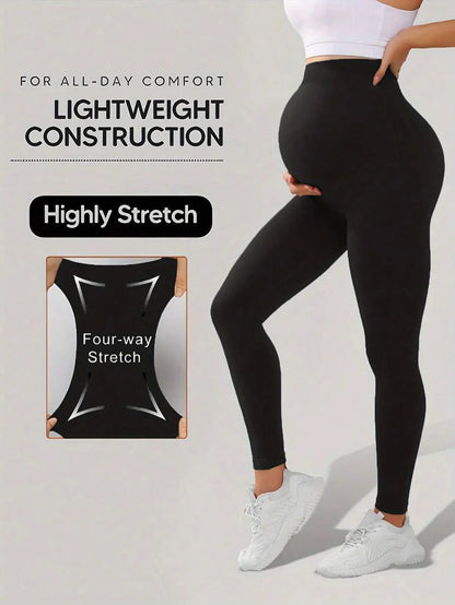 High Waist Maternity Leggings 2 Pack, Slim Fit Ankle Length Pregnancy Yoga Pants for Second Trimester, Black High-Stretch Athletic Tights
