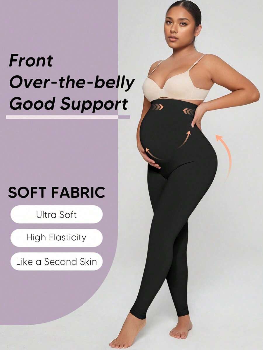 High Waist Maternity Leggings 2 Pack, Slim Fit Ankle Length Pregnancy Yoga Pants for Second Trimester, Black High-Stretch Athletic Tights