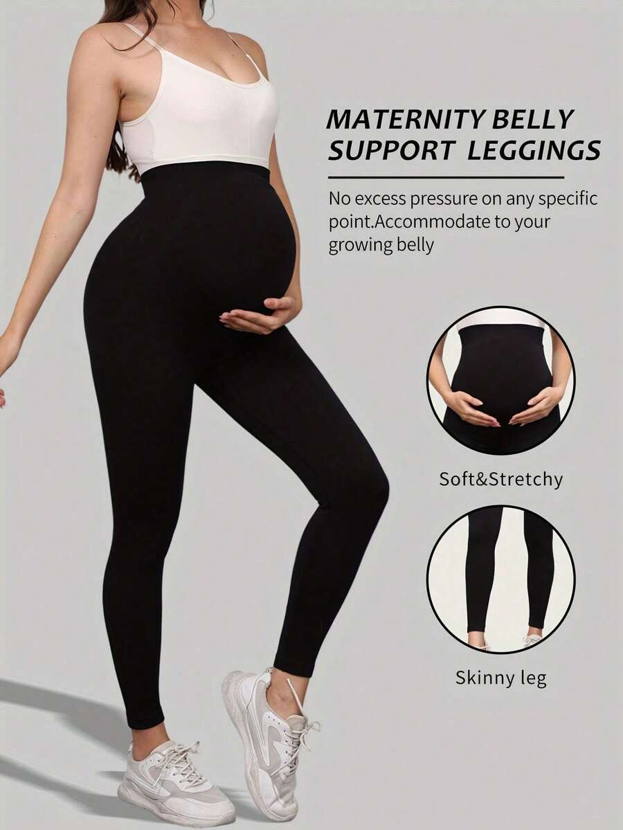 High Waist Maternity Leggings 2 Pack, Slim Fit Ankle Length Pregnancy Yoga Pants for Second Trimester, Black High-Stretch Athletic Tights