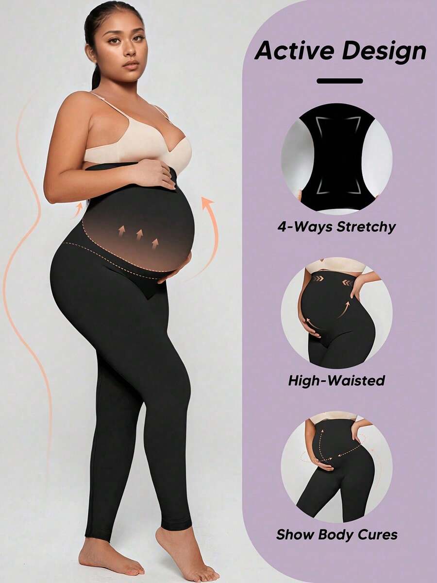 High Waist Maternity Leggings 2 Pack, Slim Fit Ankle Length Pregnancy Yoga Pants for Second Trimester, Black High-Stretch Athletic Tights