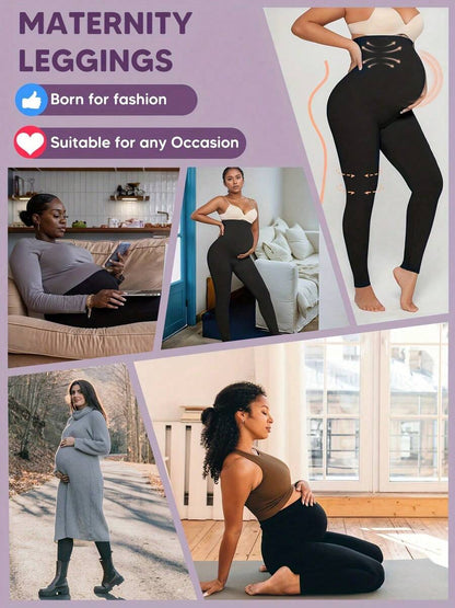 High Waist Maternity Leggings 2 Pack, Slim Fit Ankle Length Pregnancy Yoga Pants for Second Trimester, Black High-Stretch Athletic Tights