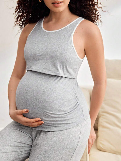 Maternity Round Neck Nursing Friendly Top - Casual Daily Wear Pregnancy Shirt
