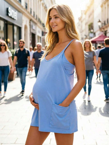 Maternity Womens Athletic Sleeveless Mini Dress Hot Shot Casual Dresses Spaghetti Strap Nursing Dresses Built In Shorts