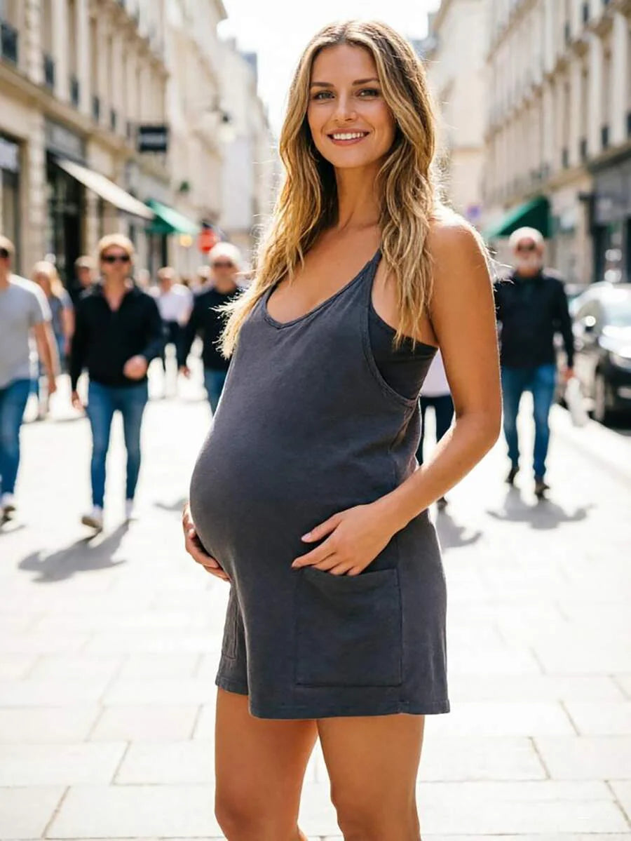 Maternity Womens Athletic Sleeveless Mini Dress Hot Shot Casual Dresses Spaghetti Strap Nursing Dresses Built In Shorts