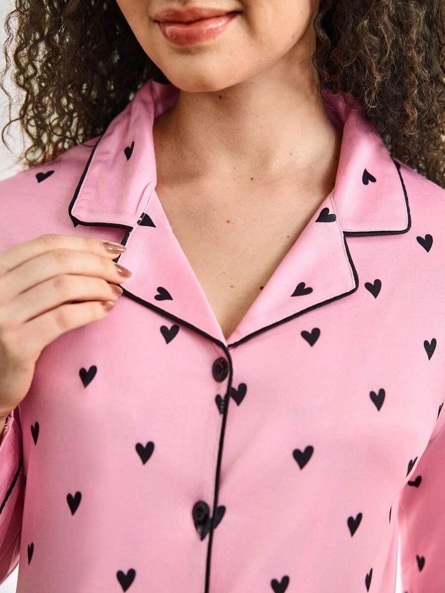 Maternity Heart Print Single Breasted Nightgown Women Casual Daily Wear Comfortable Sleepwear Nursing Dress