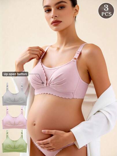 3PCS Maternity Nursing Bra Set Women Soft Skin Friendly Wireless Comfortable Breastfeeding Lingerie Bra