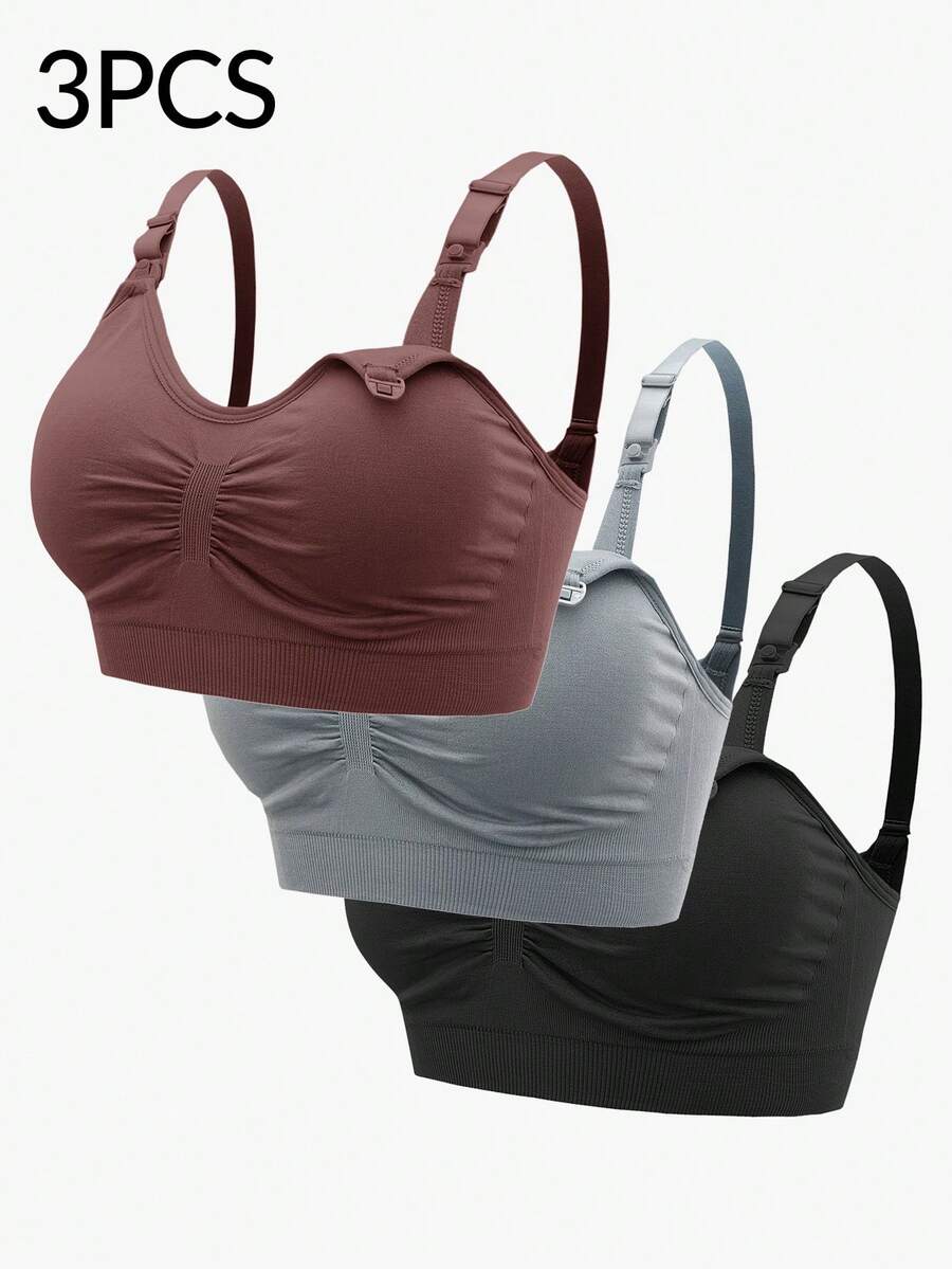 3-Pack Maternity Ruched Nursing Bra Set Women Comfortable Breastfeeding Support Bra Postpartum Lingerie