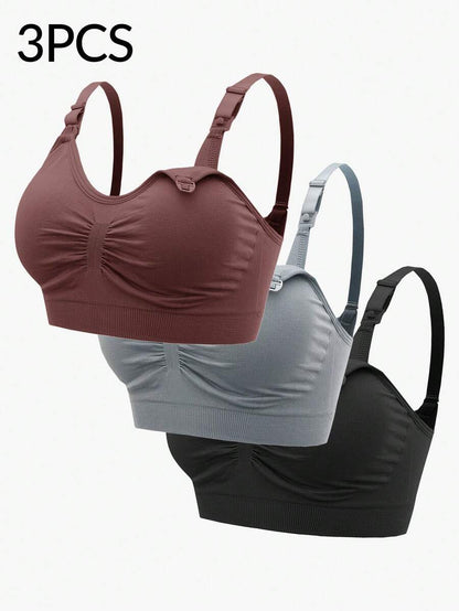 3-Pack Maternity Ruched Nursing Bra Set Women Comfortable Breastfeeding Support Bra Postpartum Lingerie