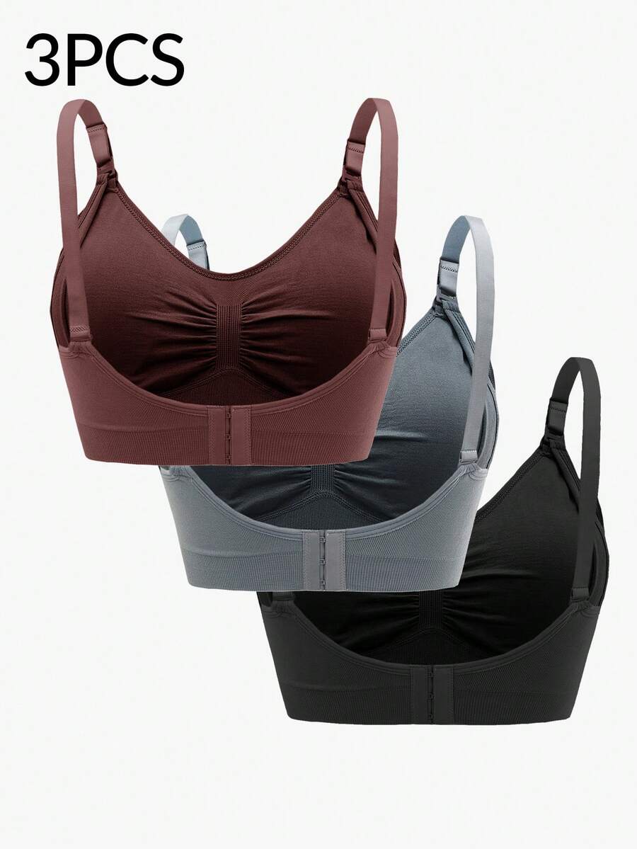 3PCS Maternity Nursing Bras Set Women Simple Solid Color Comfortable Breastfeeding Bra Set
