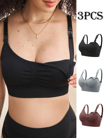3-Pack Maternity Ruched Nursing Bra Set Women Comfortable Breastfeeding Support Bra Postpartum Lingerie
