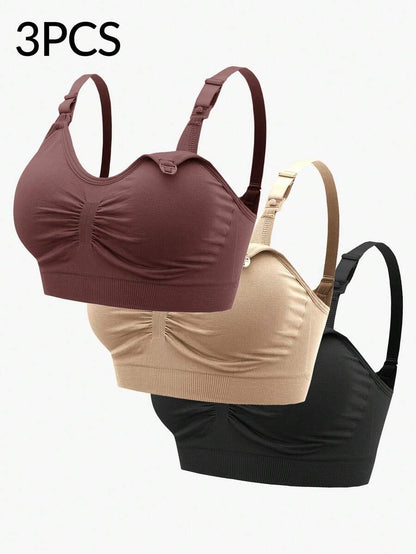 3PCS Maternity Nursing Bras Set Women Simple Solid Color Comfortable Breastfeeding Bra Set