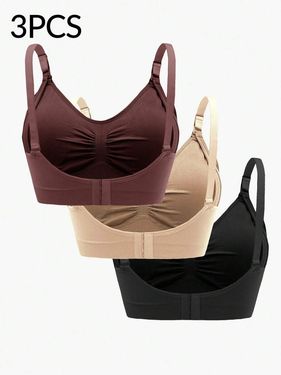 3PCS Maternity Nursing Bras Set Women Simple Solid Color Comfortable Breastfeeding Bra Set