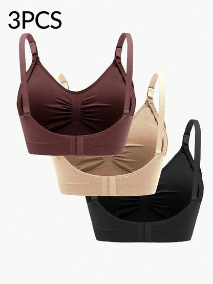 3PCS Maternity Nursing Bras Set Women Simple Solid Color Comfortable Breastfeeding Bra Set