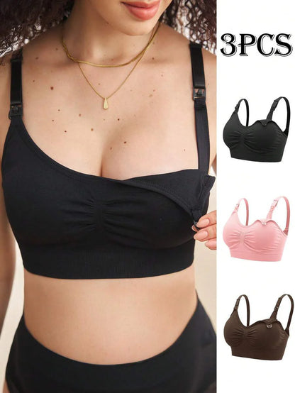 3-Pack Maternity Ruched Nursing Bra Set Women Comfortable Breastfeeding Support Bra Postpartum Lingerie