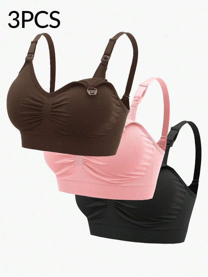 3-Pack Maternity Ruched Nursing Bra Set Women Comfortable Breastfeeding Support Bra Postpartum Lingerie