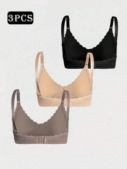 Maternity Nursing Bra Set 3 Pack - Seamless Solid Color Minimalist High Quality Breastfeeding