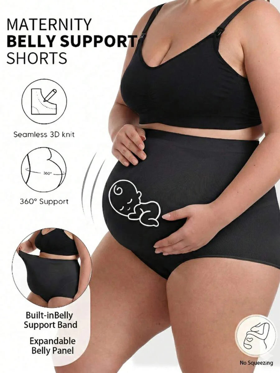 Plus Size Seamless Maternity Yoga Pants - Elastic Waistband Summer Support