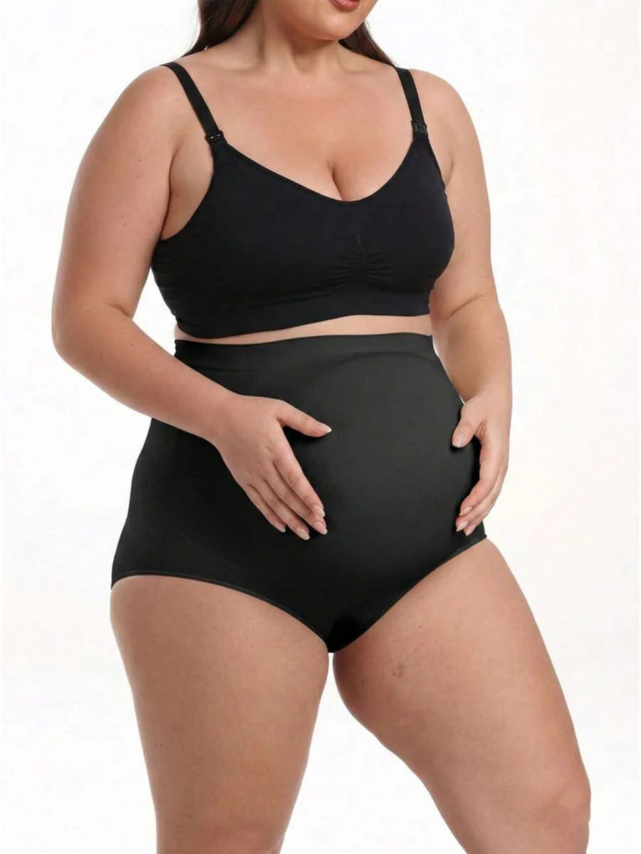 Plus Size Seamless Maternity Yoga Pants - Elastic Waistband Summer Support